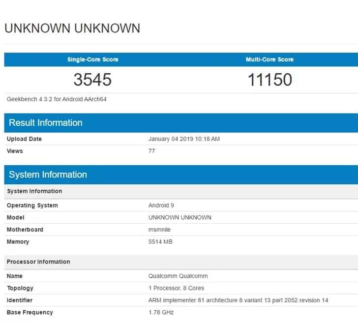 teste ao qualcomm snapdragon 855 aparece online!