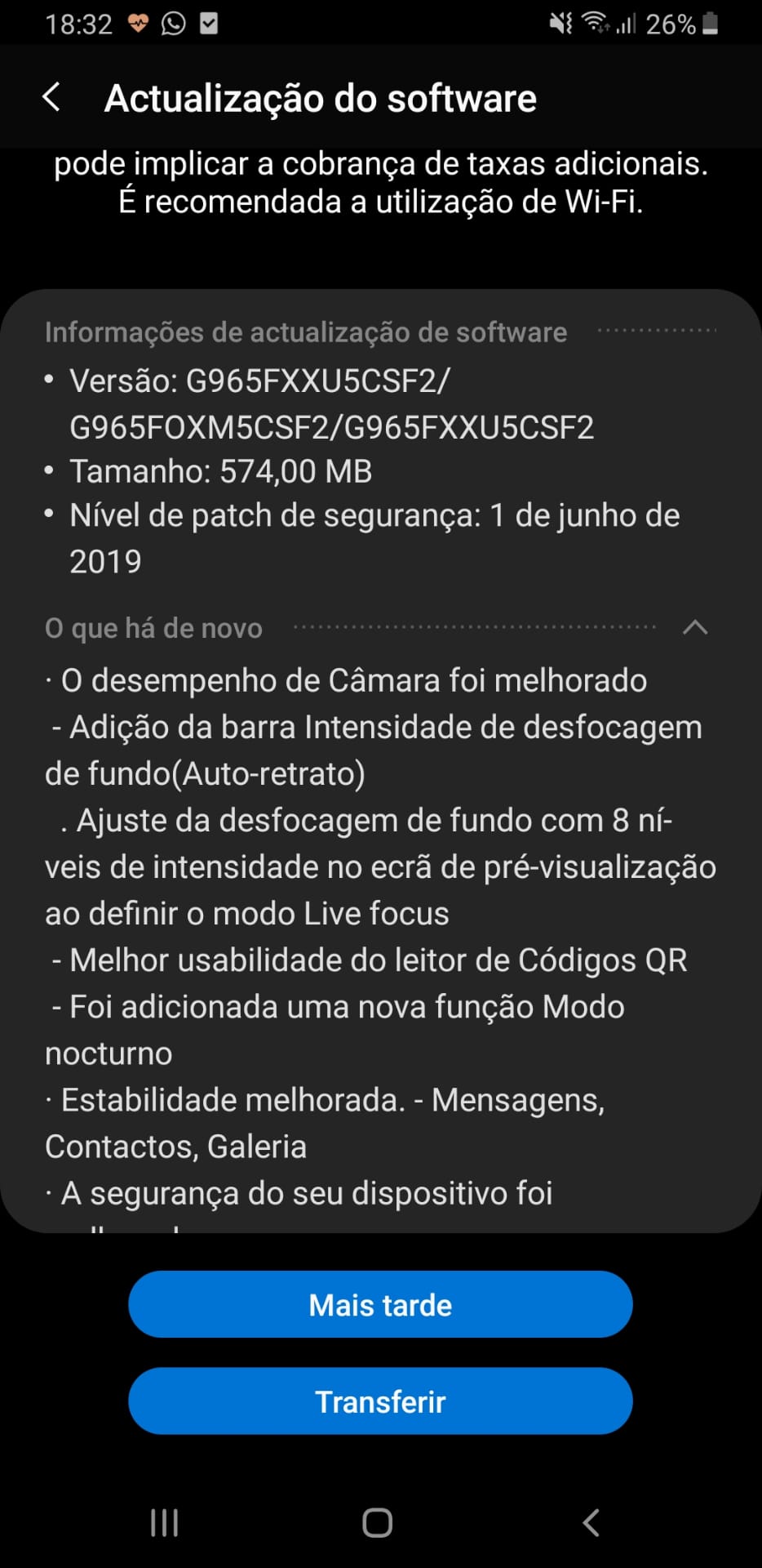 Update para o Galaxy S9+