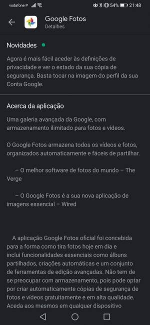 Nova versão do Google Fotos