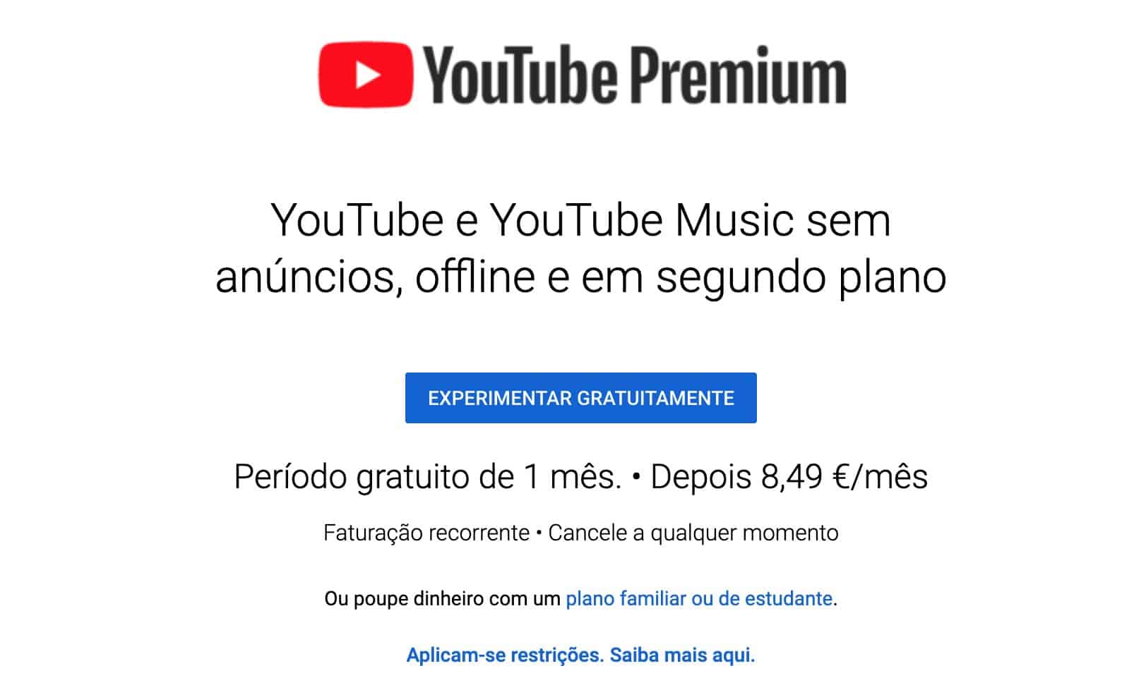 YouTube Premium aderir