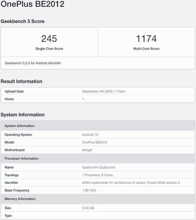 OnePlus Clover Geekbench