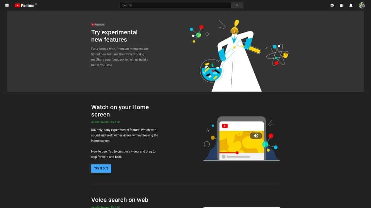 YouTube Premium experiências