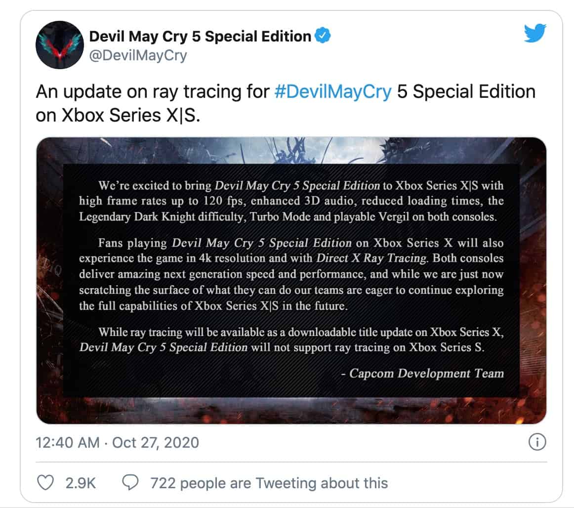 Devil May Cry 5 Special Edition não terá Ray Tracing no Xbox Series S