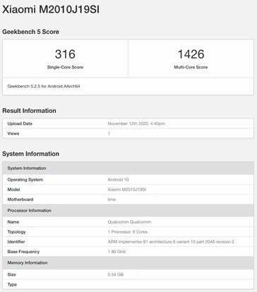 Redmi Note 10 Geekbench