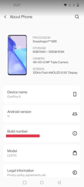 OnePlus 9 opção