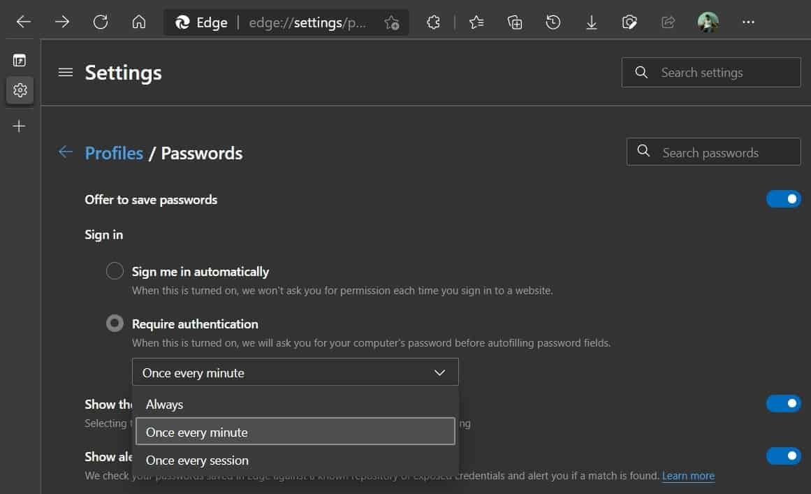 Microsoft Edge passwords