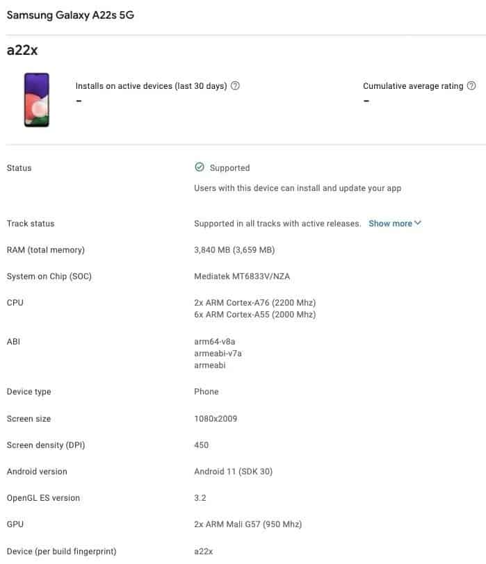 Galaxy A22 5G MediaTek