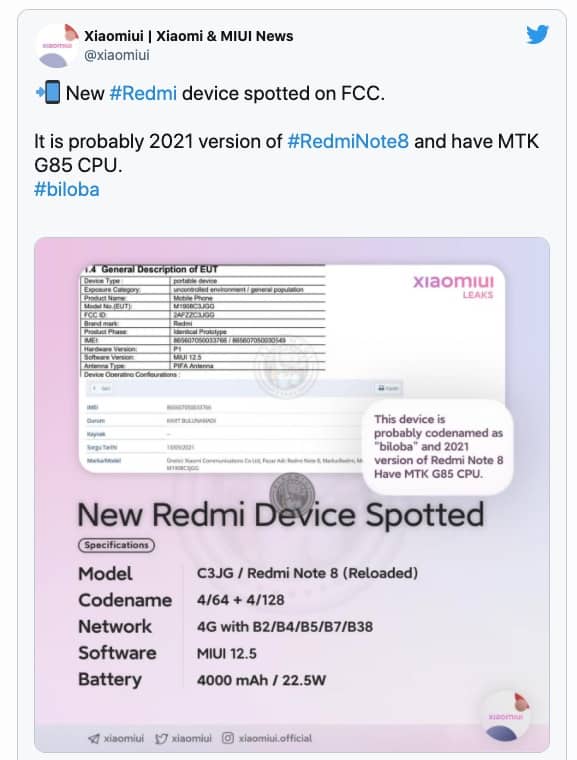 Redmi Note 8 2021