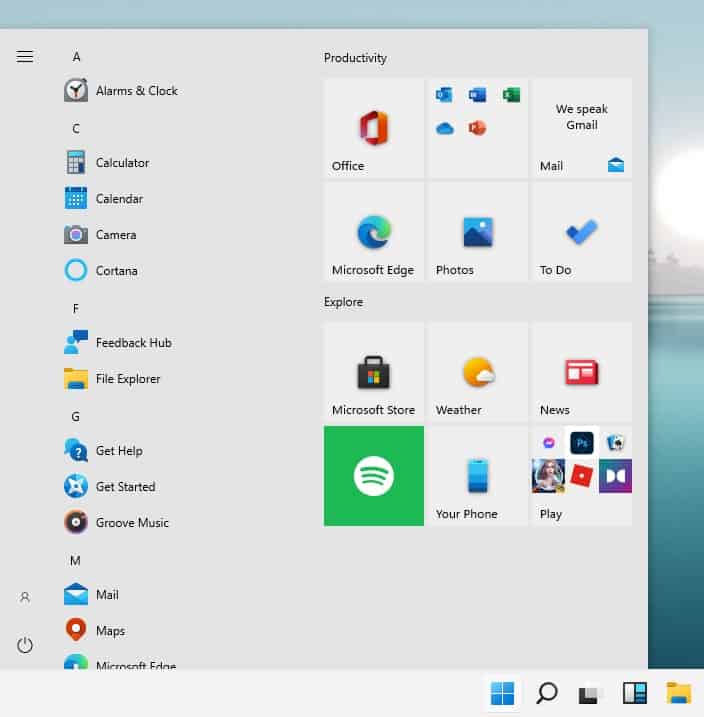 Windows 11 menu iniciar