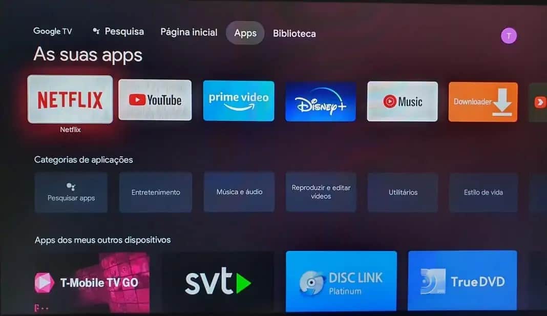 Android TV página inicial