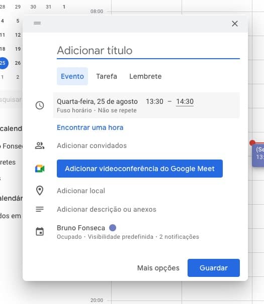 Google Calendar funções