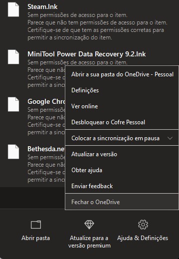 OneDrive problemas sincronização Windows, sincronizar onedrive windows, onedrive guardar ficheiros