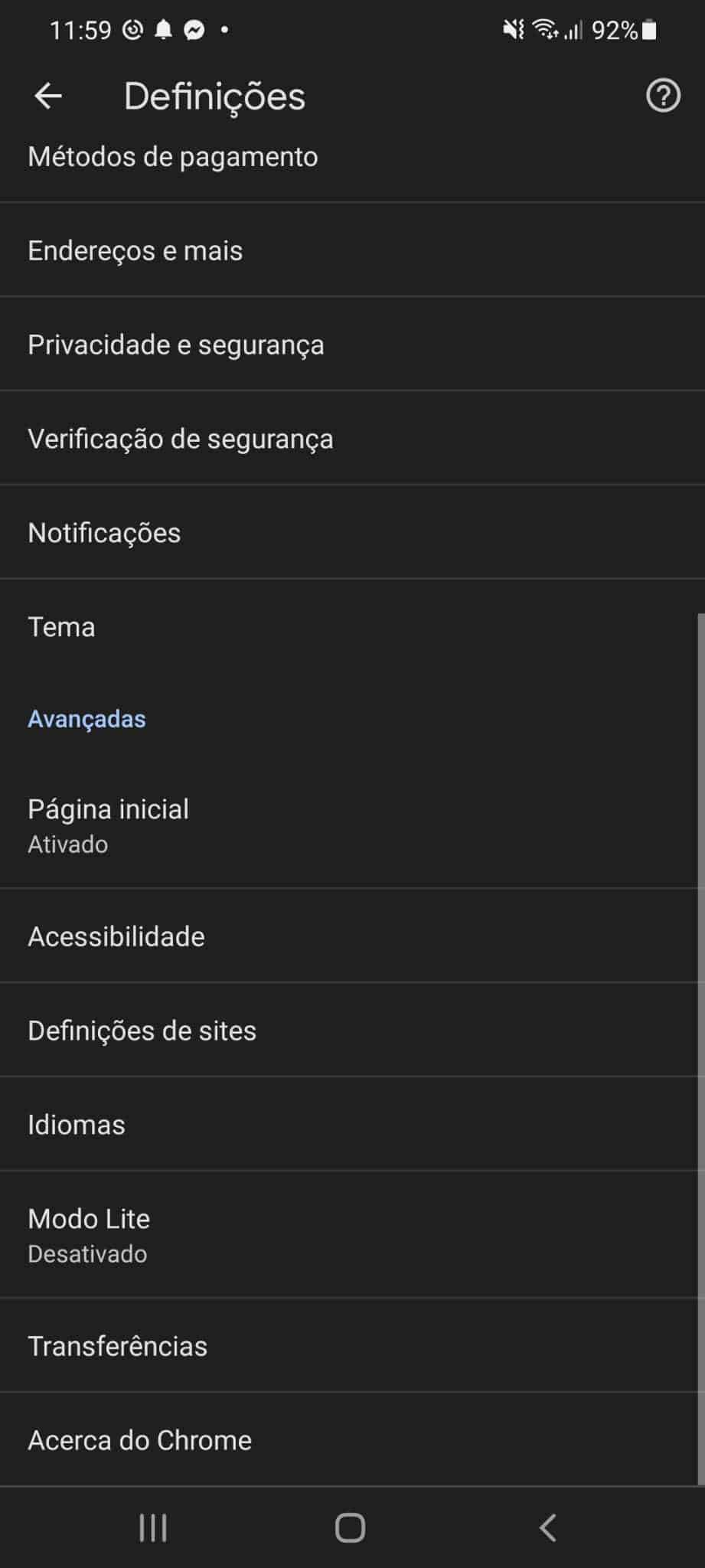 Android apagar Chrome