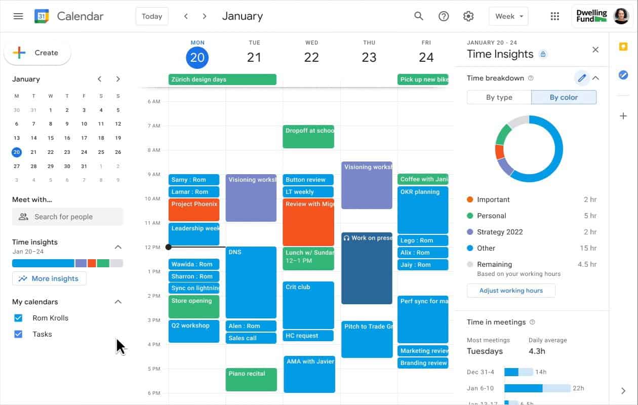 Google Calendar tempo