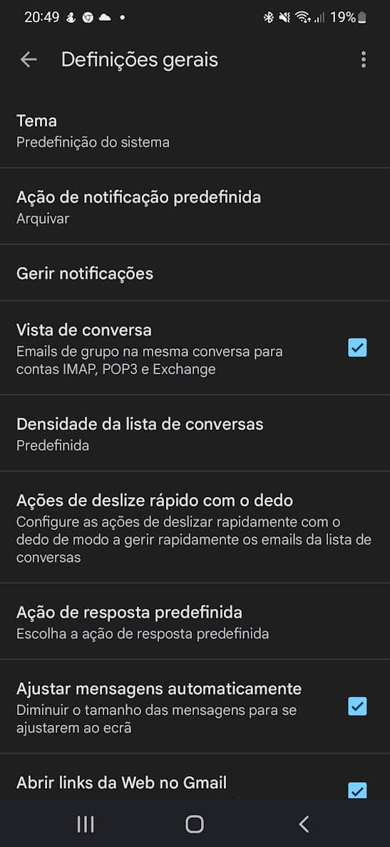 Gmail modo escuro android