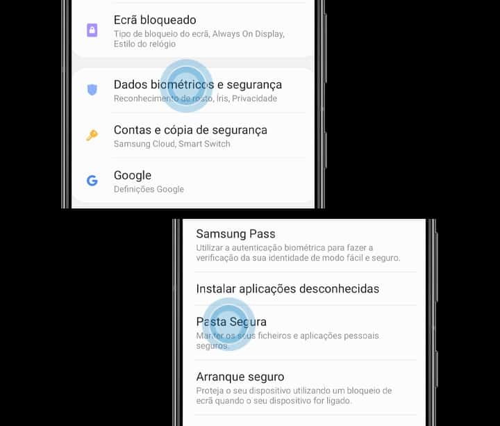 Samsung Galaxy proteger apps, Samsung pasta segura, segurança Samsung Galaxy