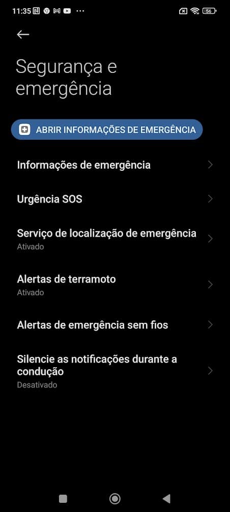 Xiaomi informações de emergência