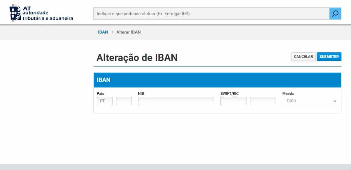 alteração iban