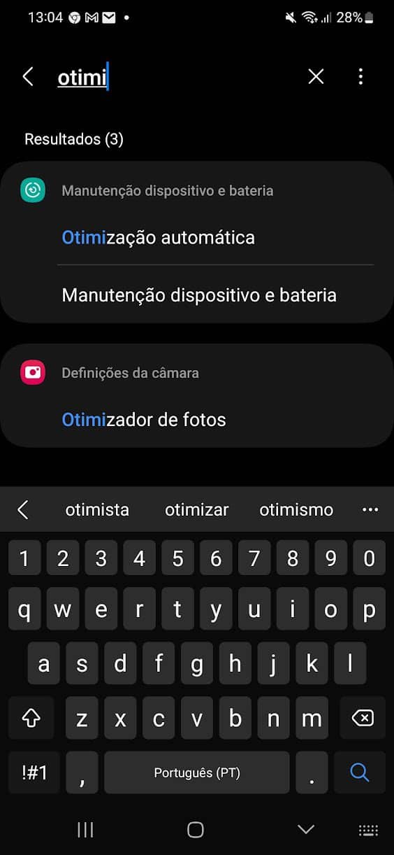 Smartphone Samsung otimização automática