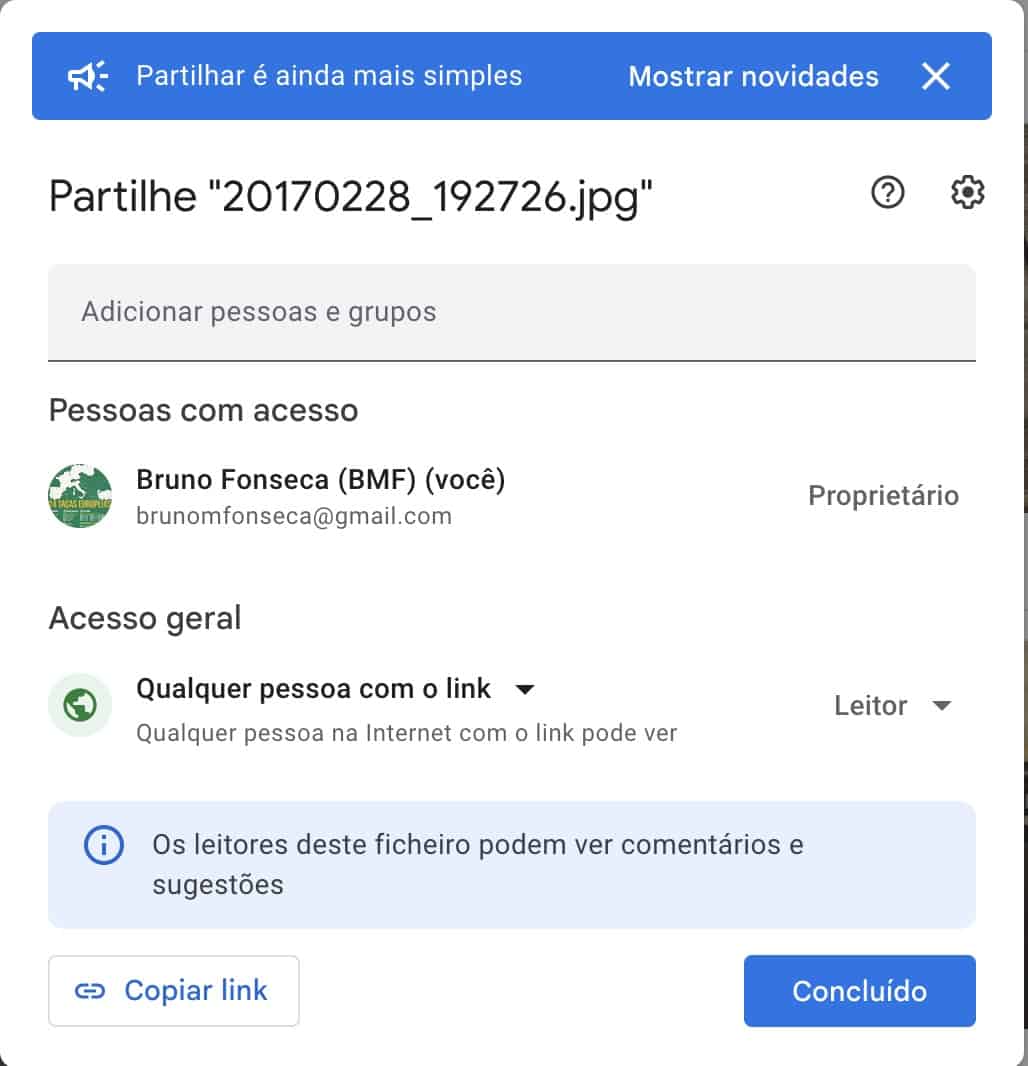 Google Drive partilhar