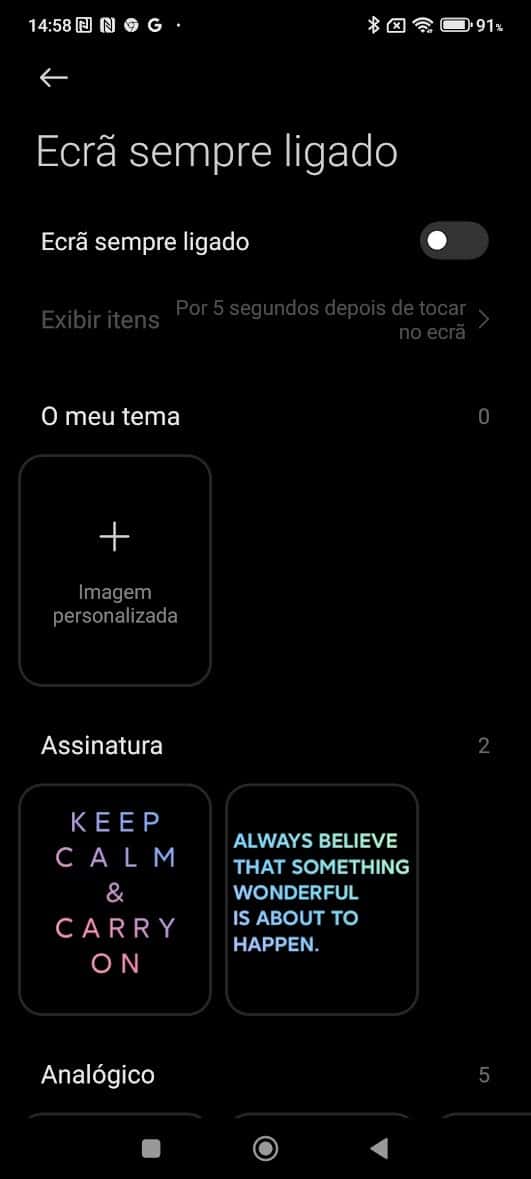 xiaomi ecrã sempre ligado