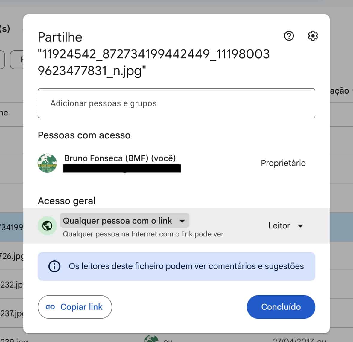 Google Drive link de transferência direta