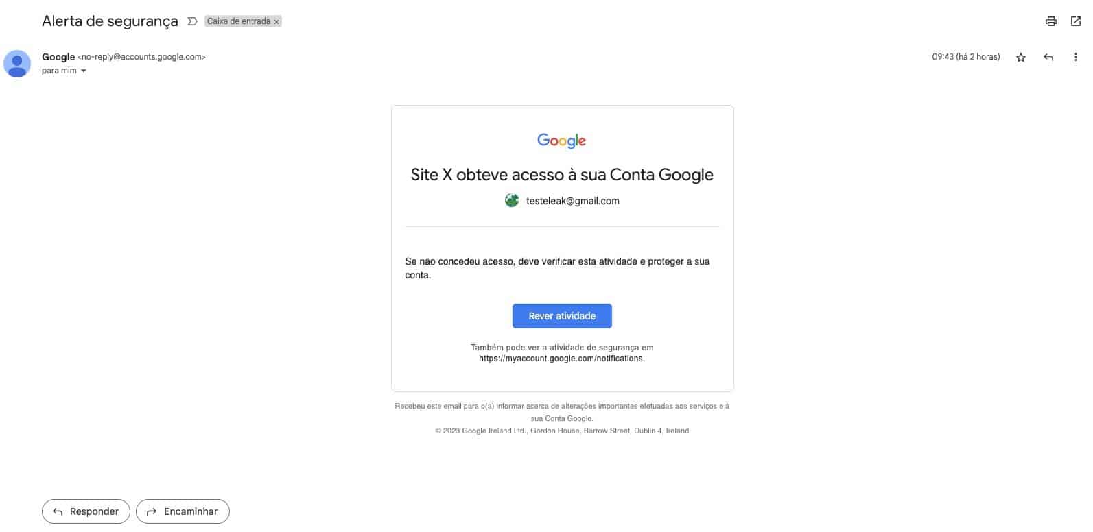 mensagem da Google