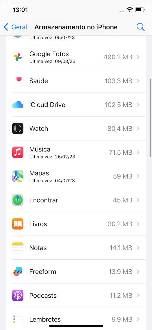 iPhone liberta espaço