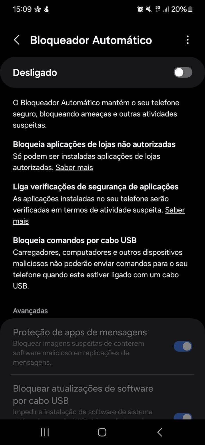 bloqueador automático samsung