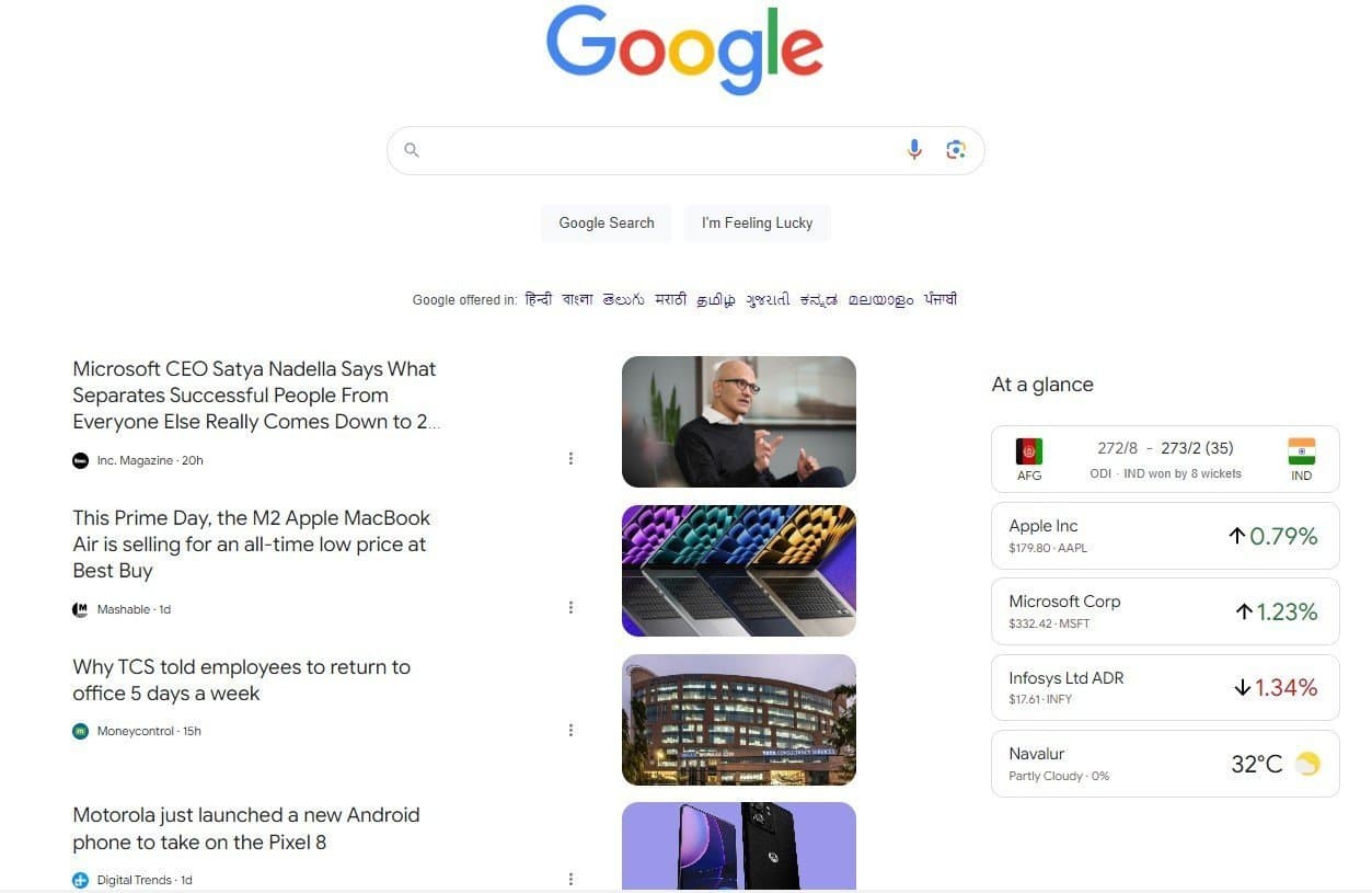 página inicial do google