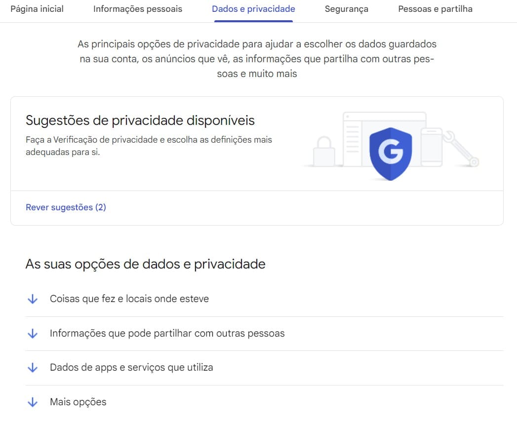 aviso na conta Google