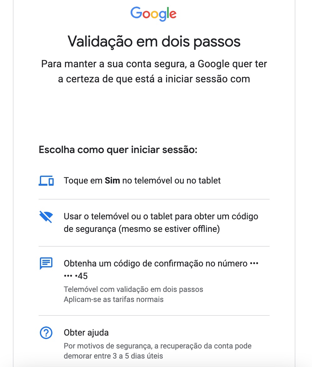 Google: validação em dois passos