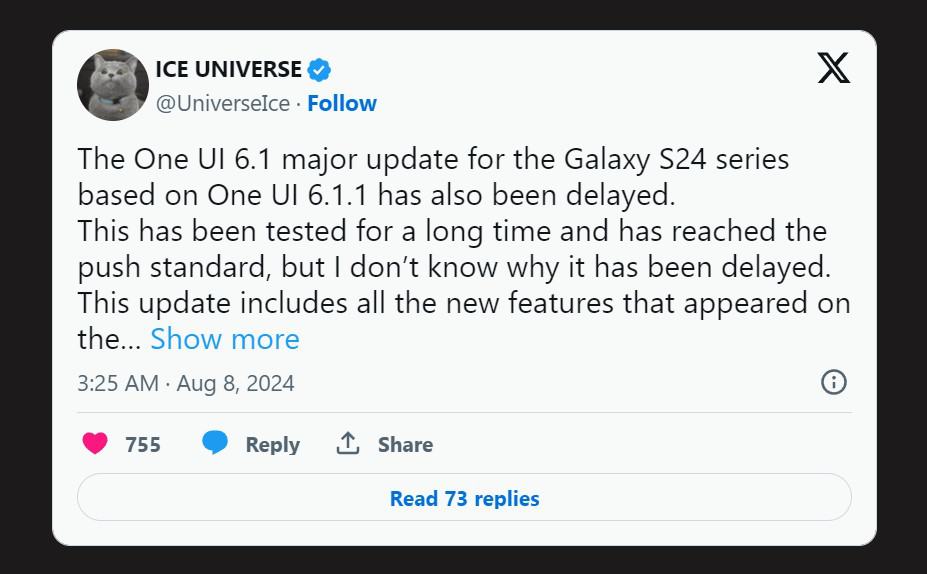 há uma nova atualização para o galaxy s24 mas vai ficar triste