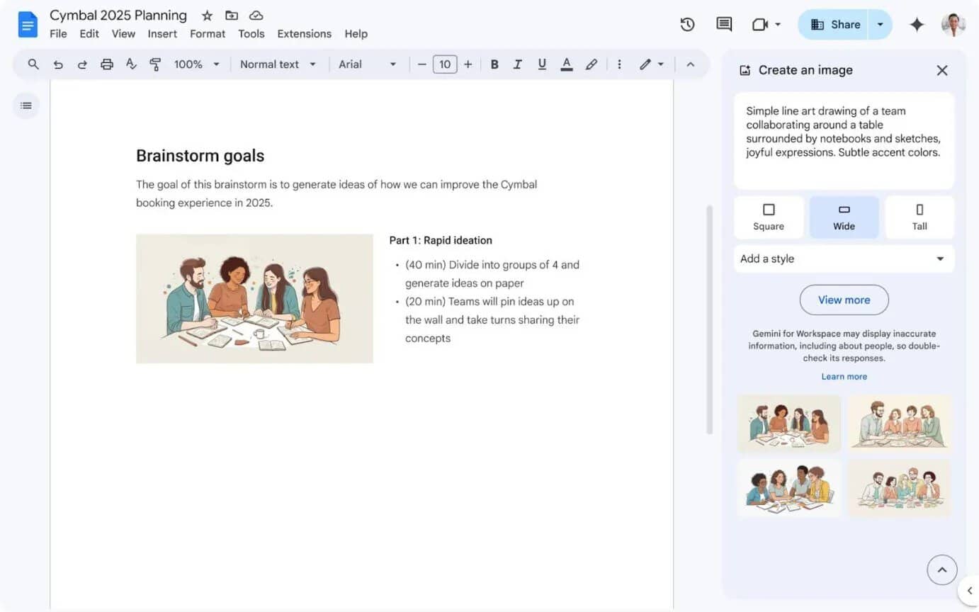 google docs permite agora usar ia para criar imagens!