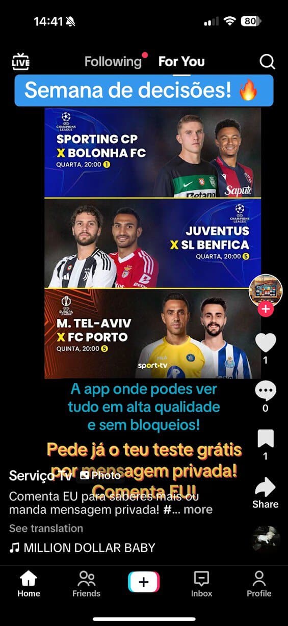 até no tiktok já tentam vender iptv pirata!